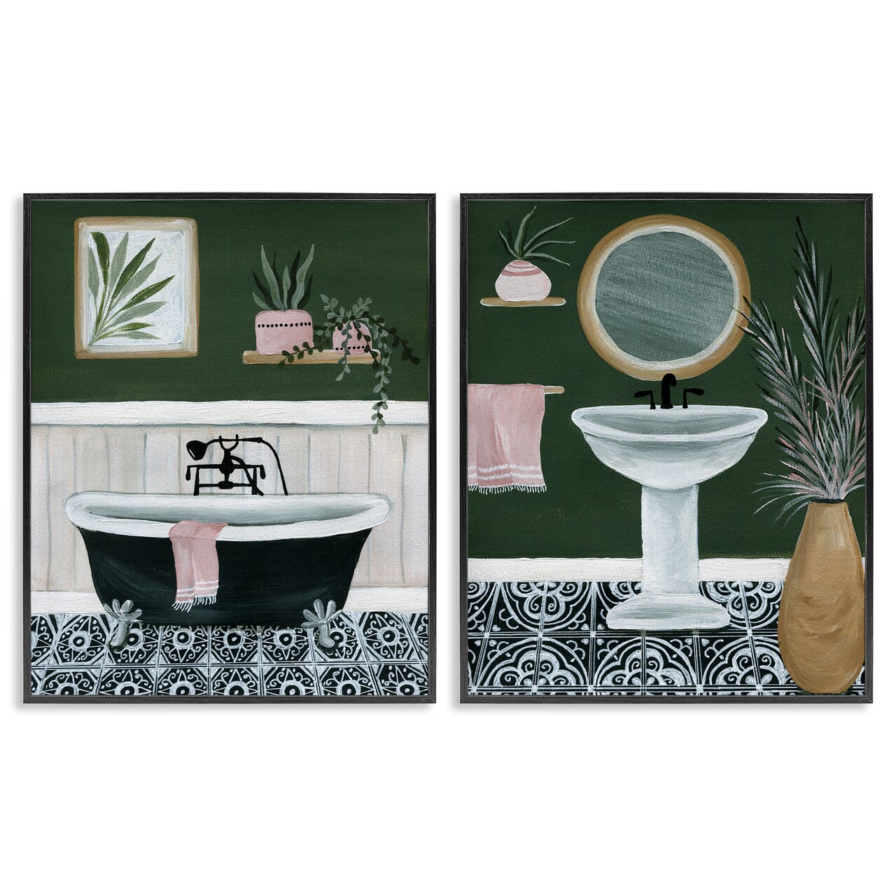 Stupell Industries Inviting Bold Green Bathroom 2 pc Framed Giclee Wall Art Set Design by Yvette St. Amant